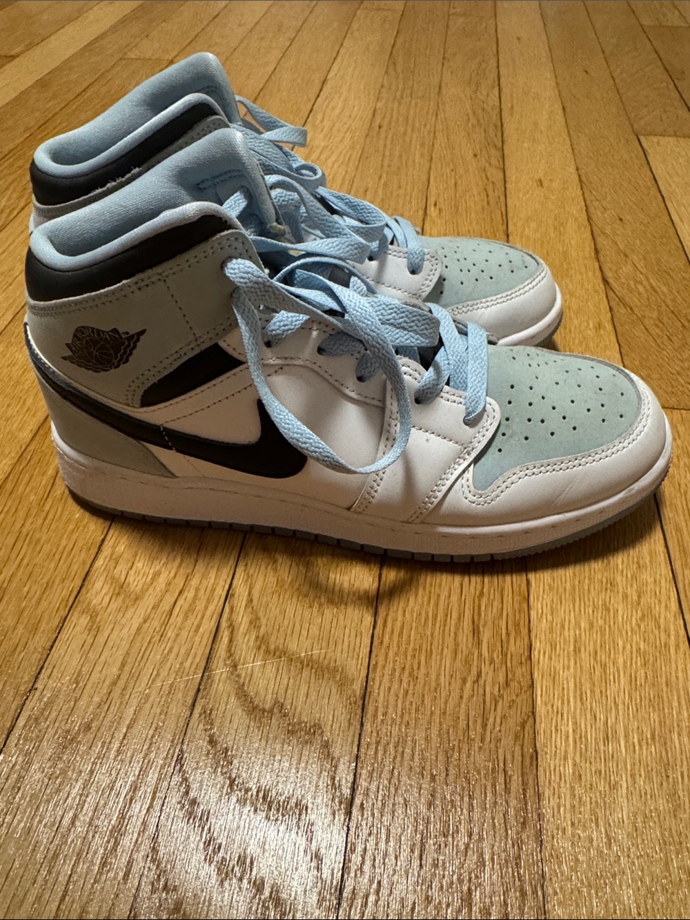 Nike Air Jordan Women's High Top Sneakers in Light Blue, White & Black